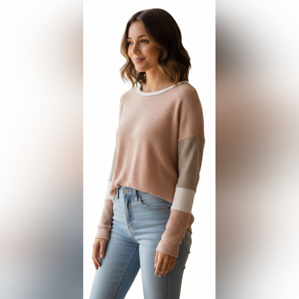 NWOT - SO Waffle Knit Sweater in Pink and Cream
